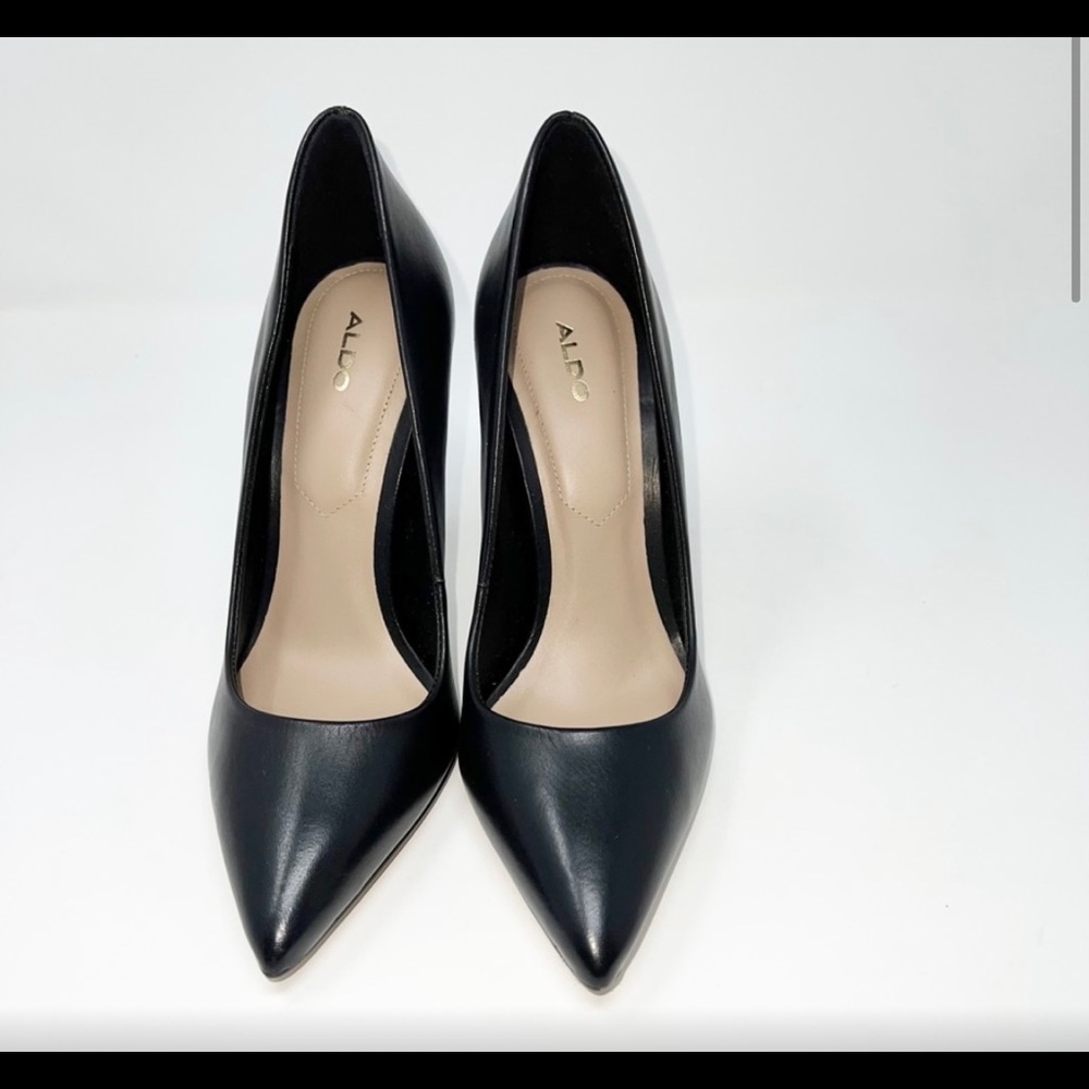 Aldo Black Leather Pointy Toe Classic Pumps